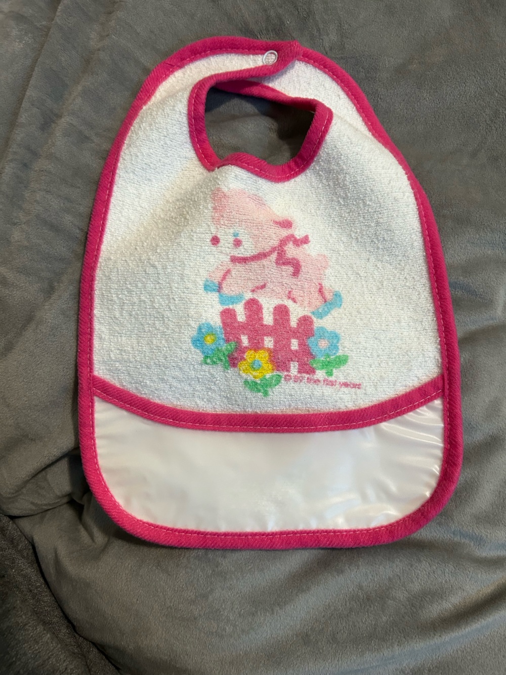 Vintage Pink Trim Baby Bib with Floral lamb Design